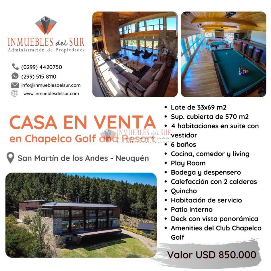 VENTA Casa en Barrio Chapelco Golf and Resort